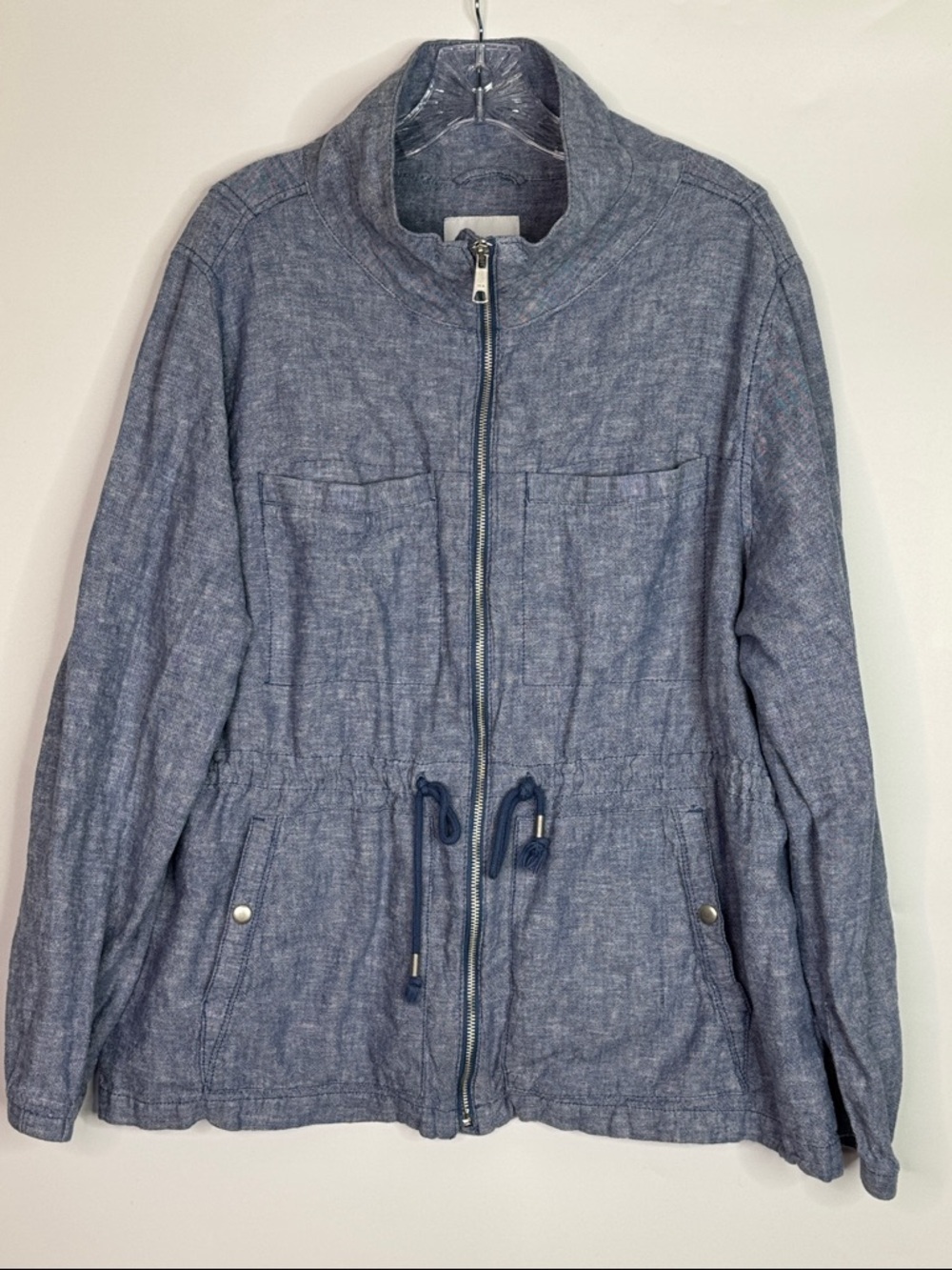 Old Navy Blue Linen Full Zip Utility Jacket Size XXL